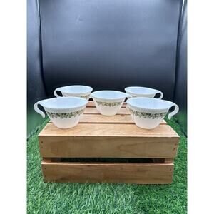 VTG Corelle Spring Blossom “Crazy Daisy” Tea Cups Set 4 w/Cream Pourer